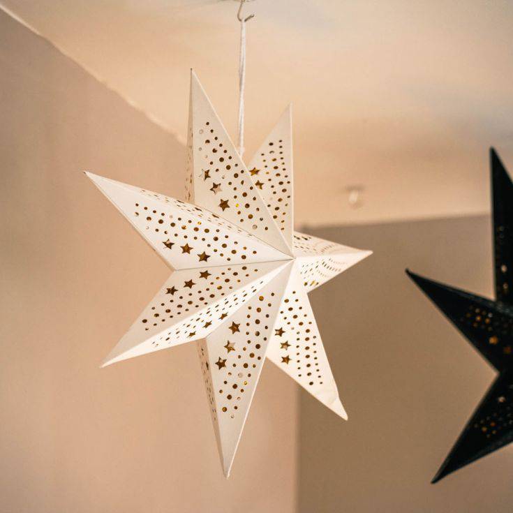 45cm Pin Up Plug In Paper Star With White Velvet Finish - Comet Lighting