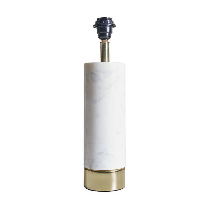 Amias White Marble and Brass Base Cylinder Table Lamp - Comet Lighting