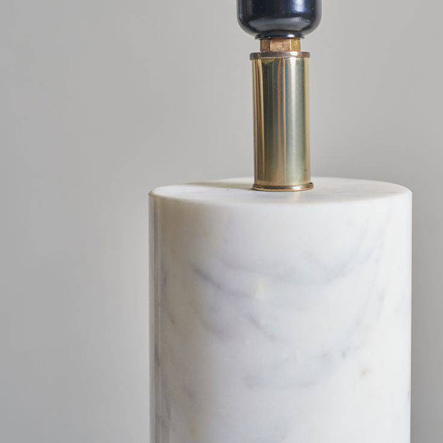 Amias White Marble and Brass Base Cylinder Table Lamp - Comet Lighting