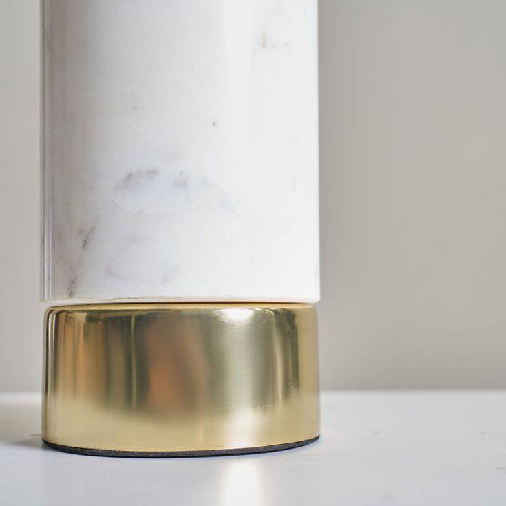 Amias White Marble and Brass Base Cylinder Table Lamp - Comet Lighting