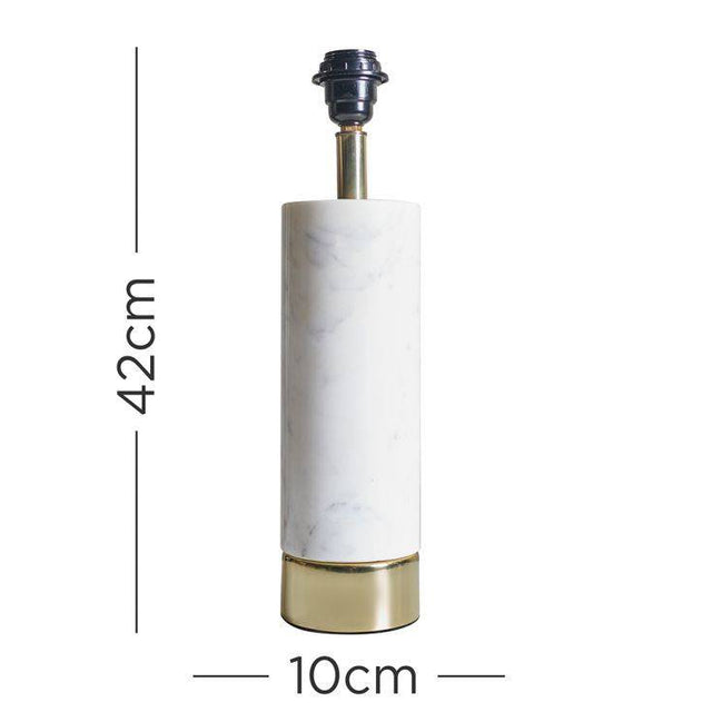 Amias White Marble and Brass Base Cylinder Table Lamp - Comet Lighting