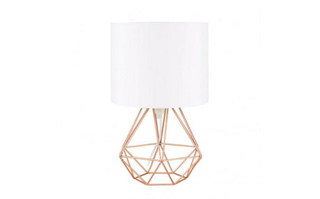 Angus Geometric Brushed Copper Base Table Lamp White Shade - Comet Lighting