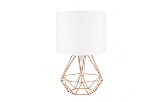 Angus Geometric Brushed Copper Base Table Lamp White Shade - Comet Lighting