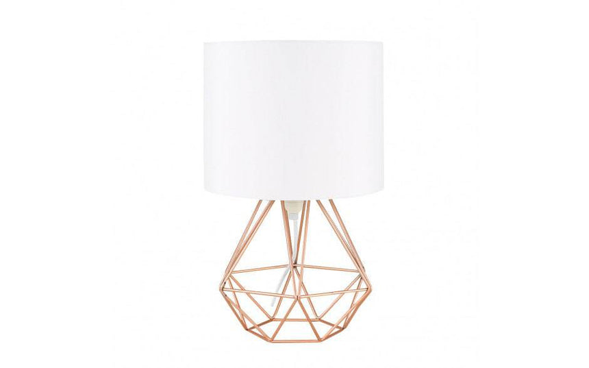 Angus Geometric Brushed Copper Base Table Lamp White Shade - Comet Lighting