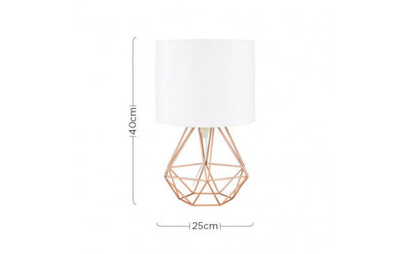 Angus Geometric Brushed Copper Base Table Lamp White Shade - Comet Lighting