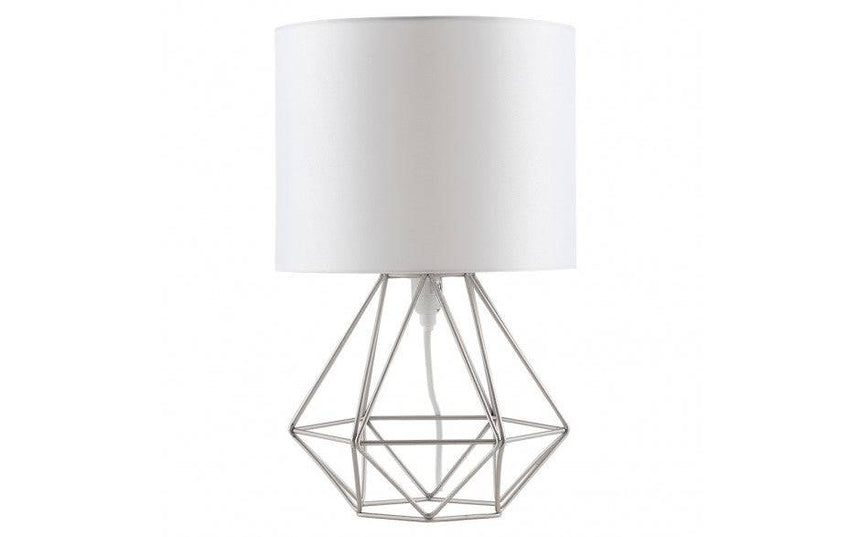 Angus Geometric Nickel Base Table Lamp White Shade - Comet Lighting