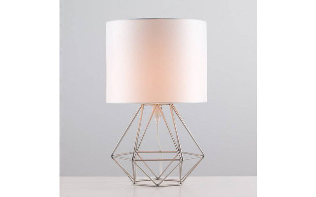 Angus Geometric Nickel Base Table Lamp White Shade - Comet Lighting