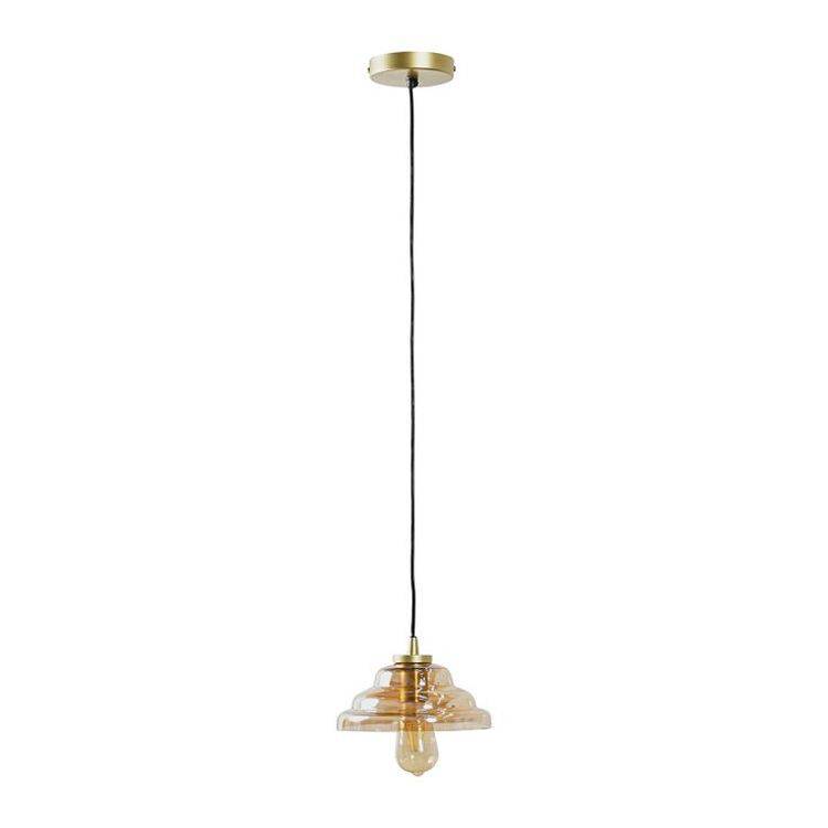 Aurelian Antique Brass Pendant Ceiling Light With Rippled Amber Glass Shade - Comet Lighting