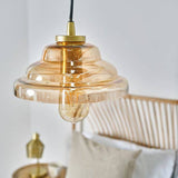 Aurelian Antique Brass Pendant Ceiling Light With Rippled Amber Glass Shade - Comet Lighting