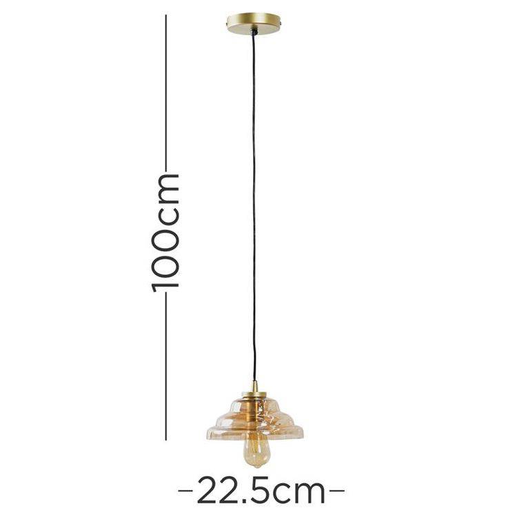 Aurelian Antique Brass Pendant Ceiling Light With Rippled Amber Glass Shade - Comet Lighting