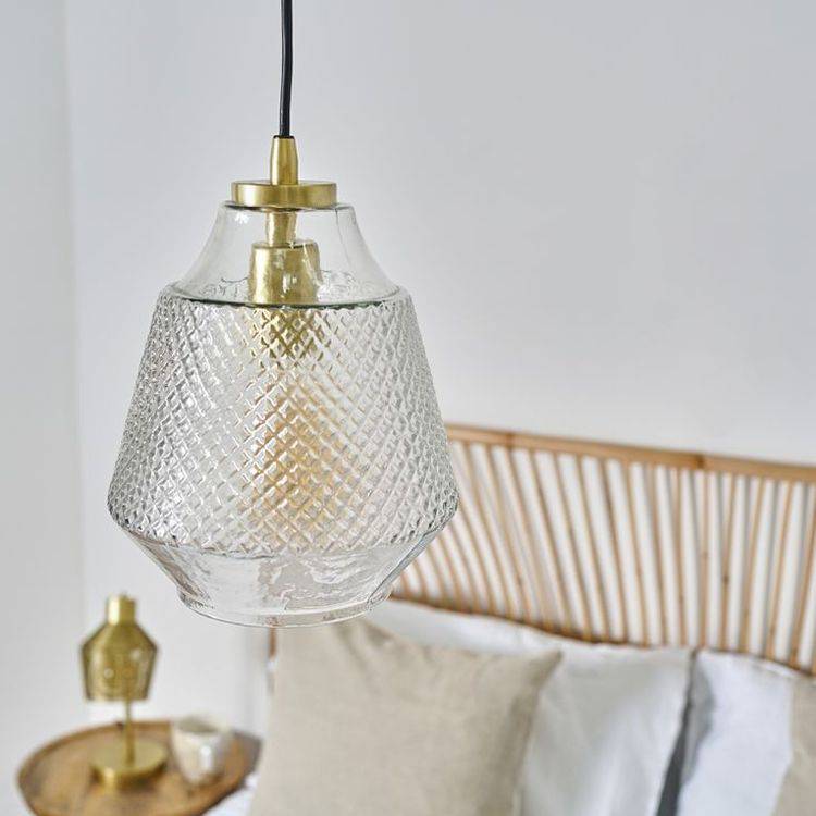 Aurelian Antique Brass Pendant Ceiling Light With Textured Diamond Glass Shade - Comet Lighting