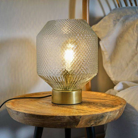 Aurelian Antique Brass Table Lamp With Textured Glass Shade - Comet Lighting