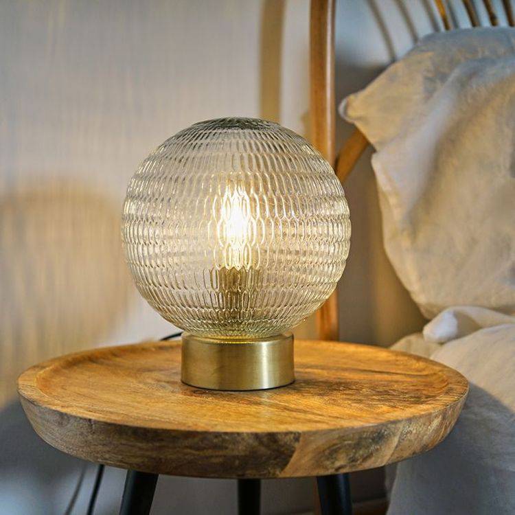 Aurelian Antique Brass Table Lamp With Textured Globe Shade - Comet Lighting