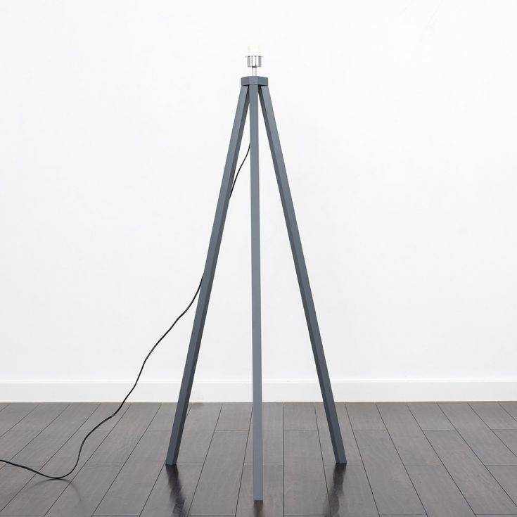 Barbro Painted Grey Wood Tripod Floor Lamp - Comet Lighting