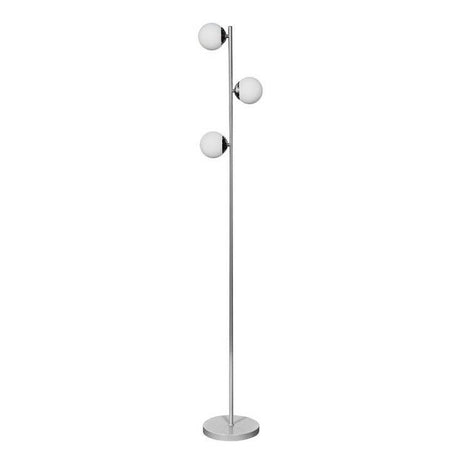 Beauworth 3 Way Cool Grey And Brushed Chrome Floor Lamp With Opal Glass Shade - Comet Lighting