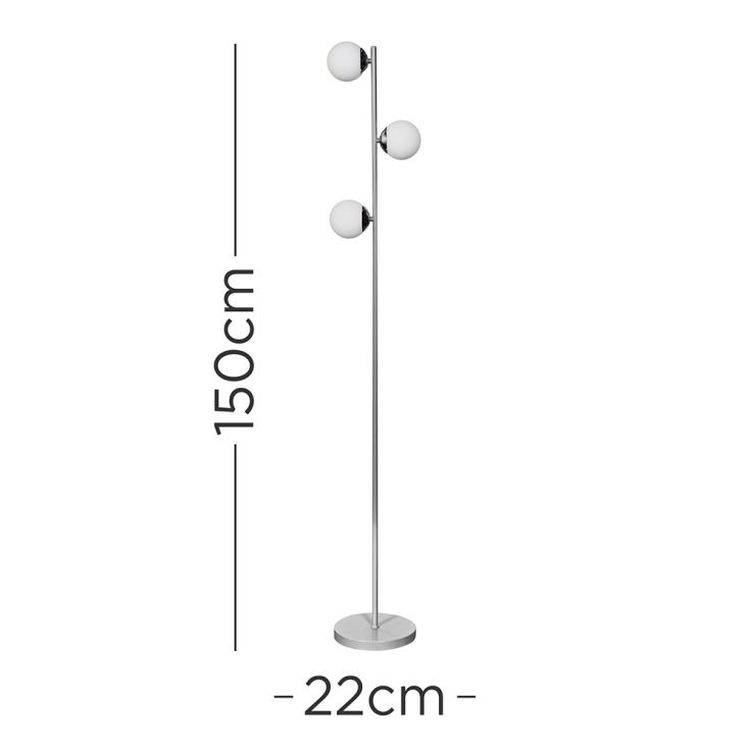 Beauworth 3 Way Cool Grey And Brushed Chrome Floor Lamp With Opal Glass Shade - Comet Lighting