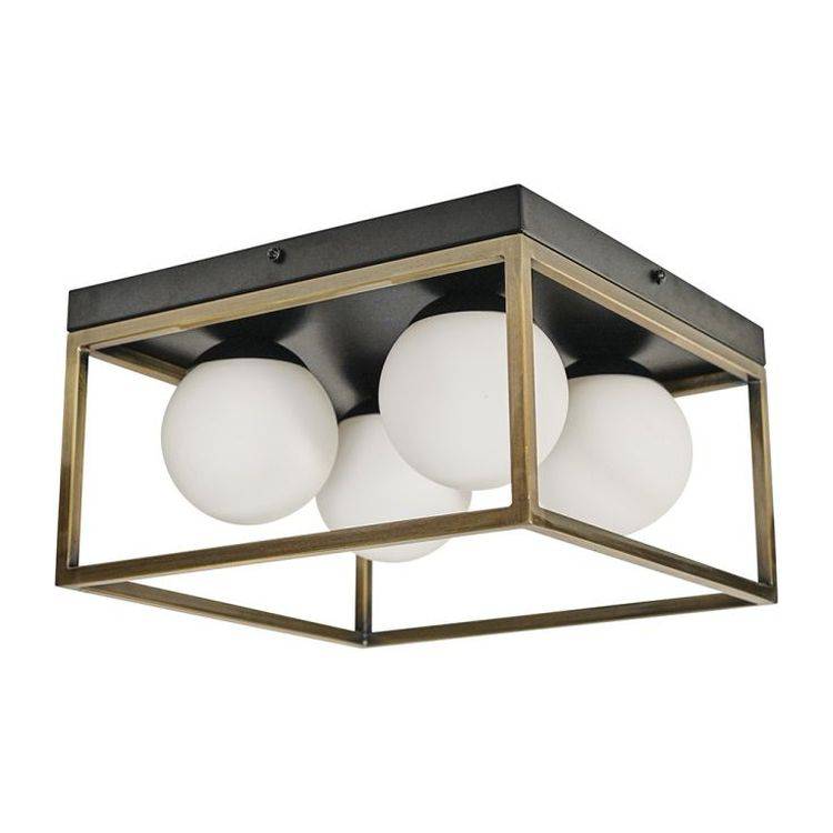 Beauworth 4 Way Black & Antique Brass Ceiling Light With Opal Glass Shades - Comet Lighting