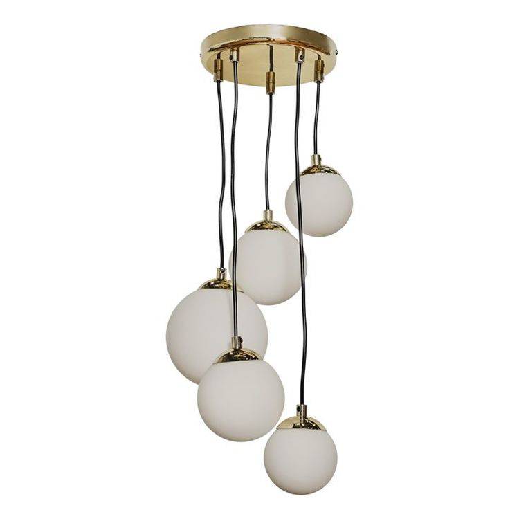 Beauworth Brushed Gold 5 Way Ceiling Light With Opal Glass Shade - Comet Lighting