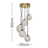 Beauworth Brushed Gold 5 Way Ceiling Light With Opal Glass Shade - Comet Lighting