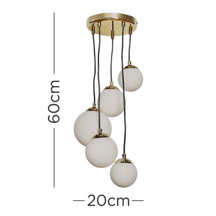 Beauworth Brushed Gold 5 Way Ceiling Light With Opal Glass Shade - Comet Lighting