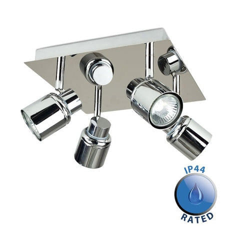 Benton 4 Way IP44 Square Plate Ceiling Spotlight Chrome - Comet Lighting