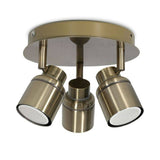 Benton IP44 3 Way Round Plate Spotlight In Antique Brass - Comet Lighting