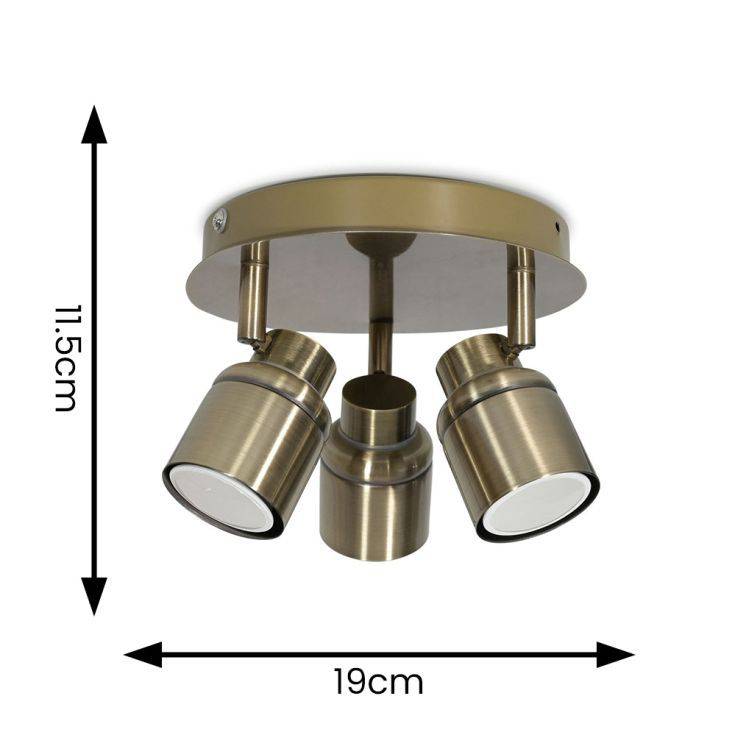 Benton IP44 3 Way Round Plate Spotlight In Antique Brass - Comet Lighting