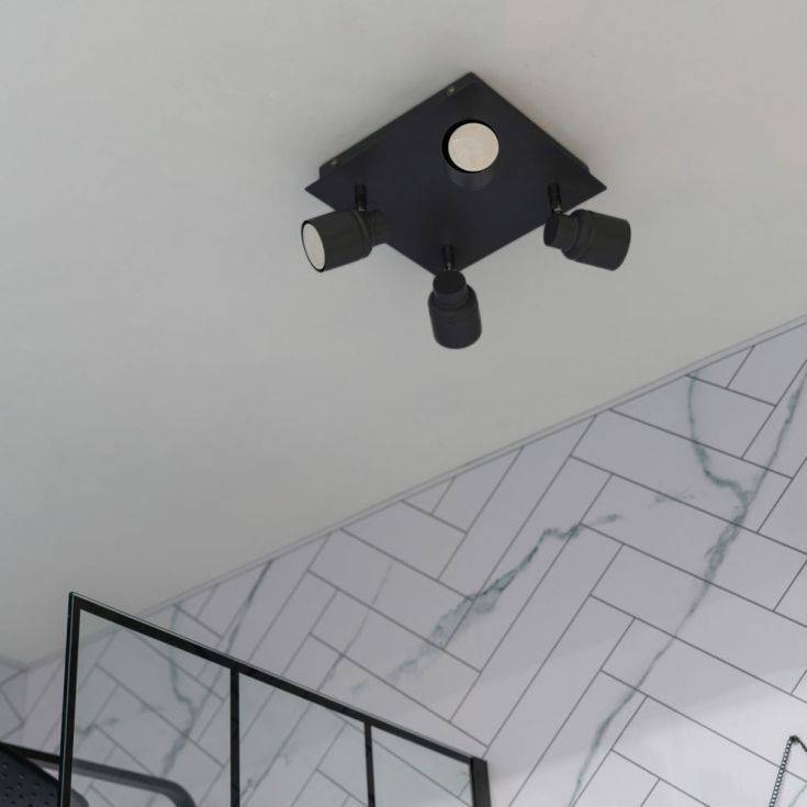 Benton IP44 4 Way Square Plate Ceiling Spotlight In Matte Black - Comet Lighting