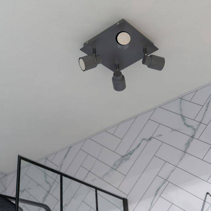 Benton IP44 4 Way Square Plate Ceiling Spotlight In Matte Grey - Comet Lighting