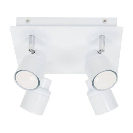 Benton IP44 4 Way Square Plate Ceiling Spotlight In White - Comet Lighting