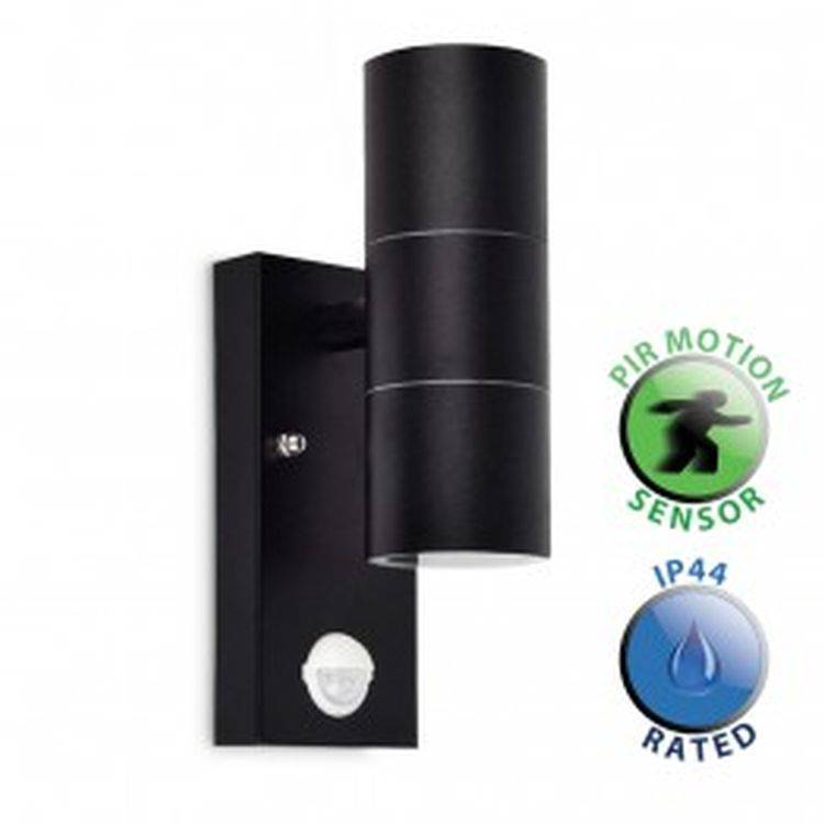 Black PIR Outdoor Up Down Wall Light - Comet Lighting