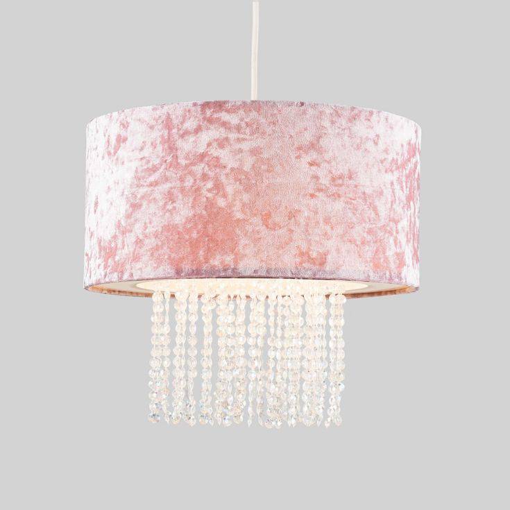 Boland Pink Velvet Pendant Shade Clear Droplets - Comet Lighting