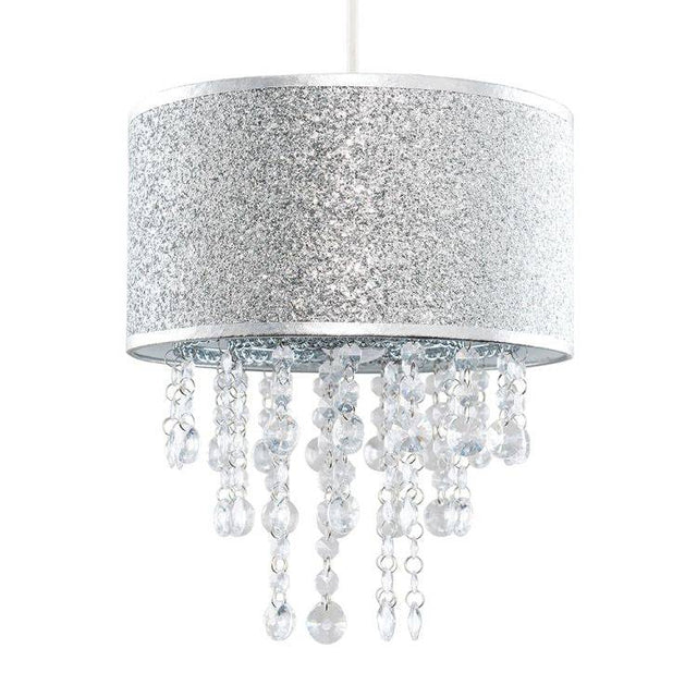 Bonita Silver Glitter Pendant Shade With Clear Droplets - Comet Lighting