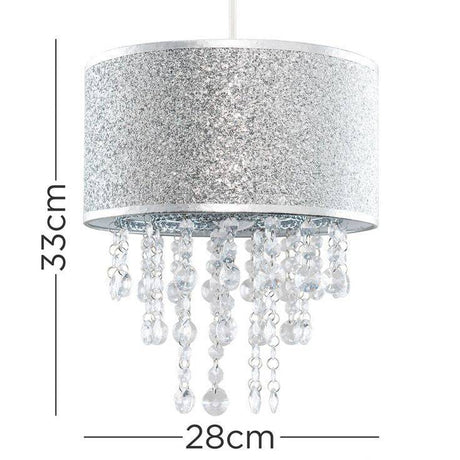 Bonita Silver Glitter Pendant Shade With Clear Droplets - Comet Lighting