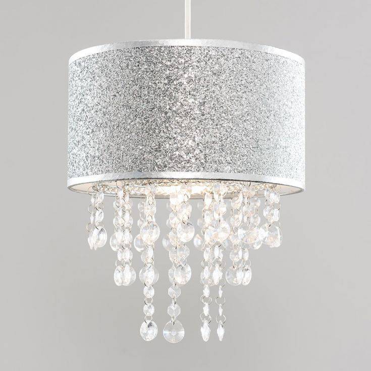 Bonita Silver Glitter Pendant Shade With Clear Droplets - Comet Lighting