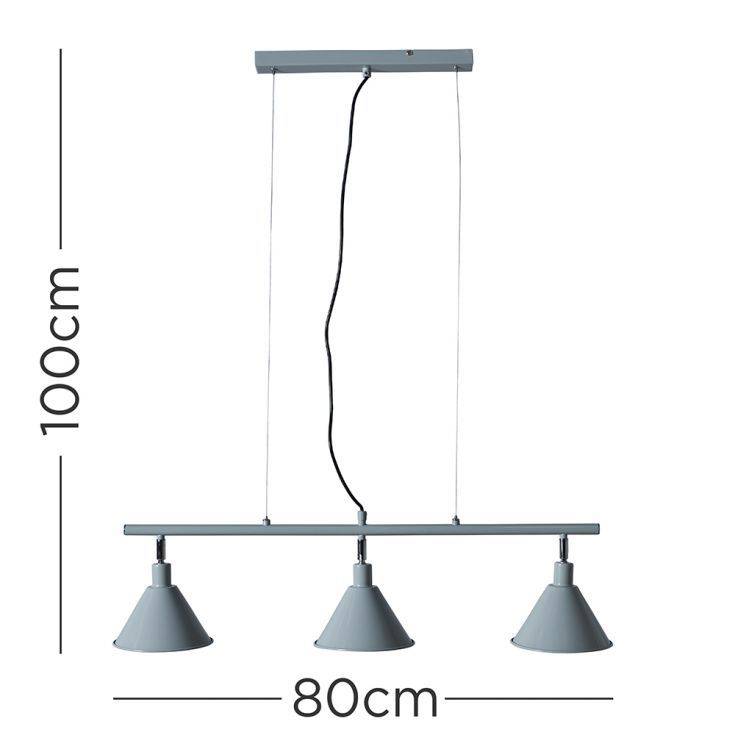 Brisner Grey and Silver 3 Way Over Table Ceiling Pedant Light - Comet Lighting