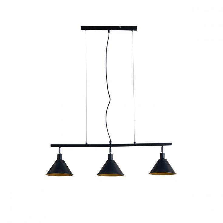 Brisner Matt Black and Gold 3 Way Over Table Ceiling Pedant Light - Comet Lighting