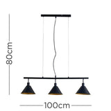 Brisner Matt Black and Gold 3 Way Over Table Ceiling Pedant Light - Comet Lighting