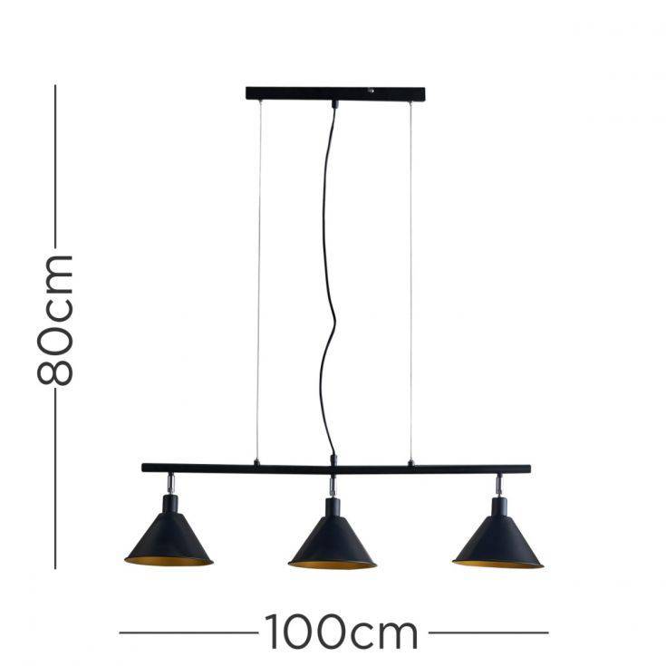 Brisner Matt Black and Gold 3 Way Over Table Ceiling Pedant Light - Comet Lighting