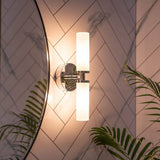 Canya IP44 2 Way Chrome Wall Light With Reeded Glass Shades - Comet Lighting