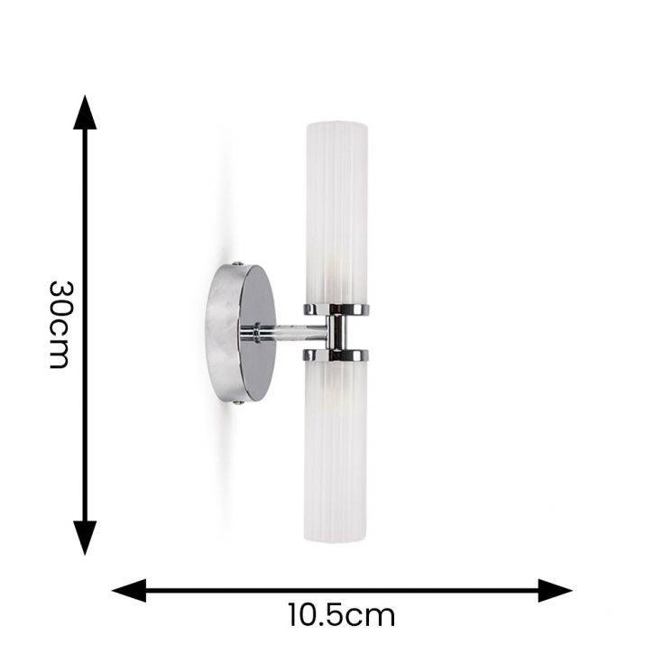 Canya IP44 2 Way Chrome Wall Light With Reeded Glass Shades - Comet Lighting