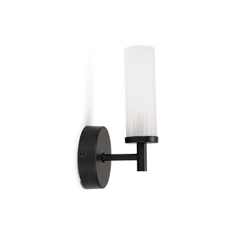 Canya IP44 Matt Black Wall Light With Reeded Glass Shade - Comet Lighting