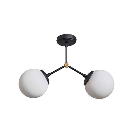 Cassini 2 Way Matt Black Ceiling Light With White Glass Globe Shades - Comet Lighting