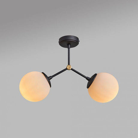 Cassini 2 Way Matt Black Ceiling Light With White Glass Globe Shades - Comet Lighting