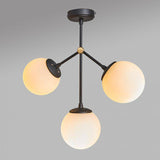 Cassini 3 Way Matt Black Ceiling Light With White Glass Globe Shades - Comet Lighting