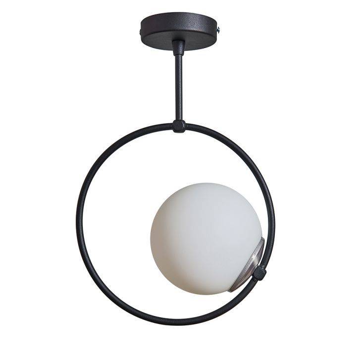 Cassini Black Hoop Metal Ceiling Light With White Glass Shade - Comet Lighting