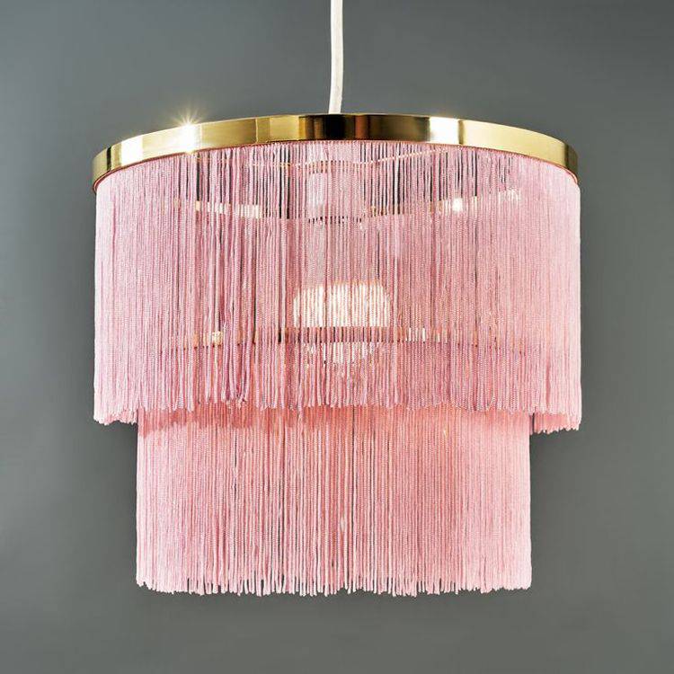 Charleston Polished Brass Pendant Shade With Pink Tassels - Comet Lighting