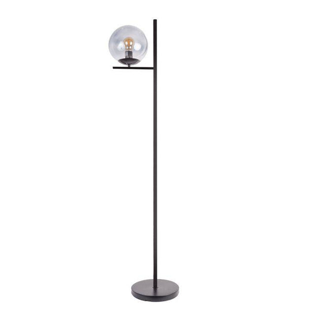 Clarke Matt Black Floor Lamp With Smoked Glass Shade - Comet Lighting