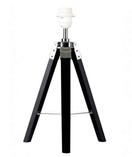 Clipper Black Wood / Chrome Tripod Table Lamp Base Only - Comet Lighting