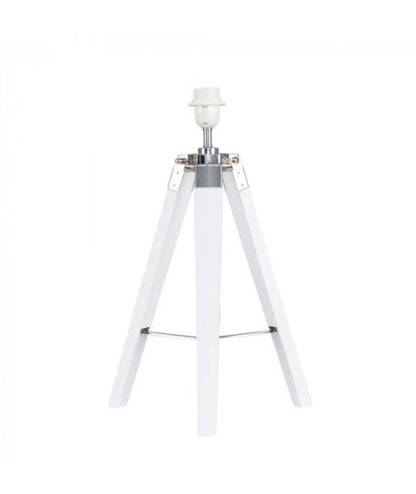 Clipper White Wood / Chrome Tripod Table Lamp Base Only - Comet Lighting